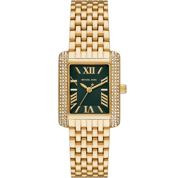 Michael Kors Women's Watch the Gold-Tone Model with an emerald green dial and crystal-set bezel.